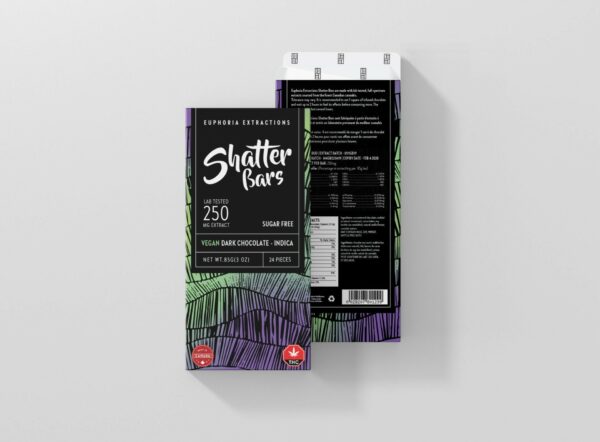 Euphoria Extractions – Shatter Bars – Vegan Dark Chocolate (Sugar Free) – Indica – 250mg THC | Herbal Dispatch Canada