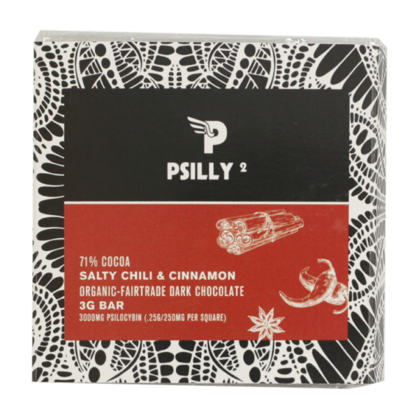 Psilly – Dark Chocolate Bar – Salty Chili & Cinnamon | Herbal Dispatch Canada